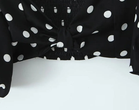 Sonicelife Polka Dots Cropped Top and Side Slits High Waist Skirt Set