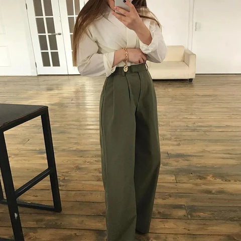 Sonicelife Shirt Blouse Long Wide Leg Pants Set Tracksuit Women Two Piece Set Loose Spring Autumn Boho Print Work Y2k Vintage Elegant