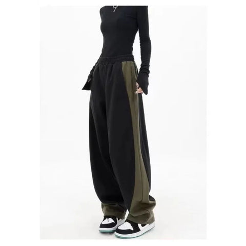 Sonicelife American Style Patchwork Harlan Pants Female Y2k Grunge High Waist Wide Leg  Women 2024 New Loose Straight Trousers