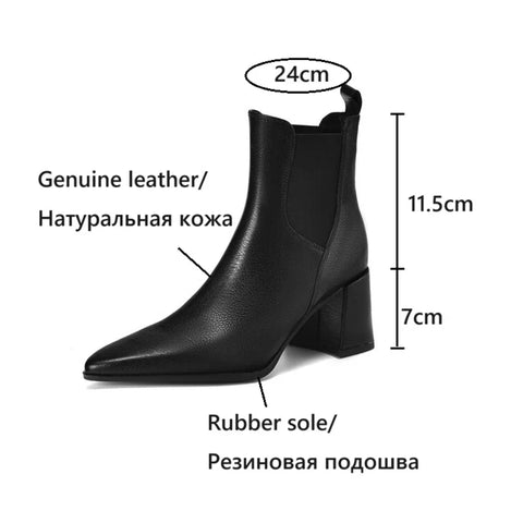 Sonicelife NEW Autumn Women Boots Genuine Leather Shoes for Women Pointed Toe Chunky Heel Shoes Slip-on Short Boots High Heel Modern Boots