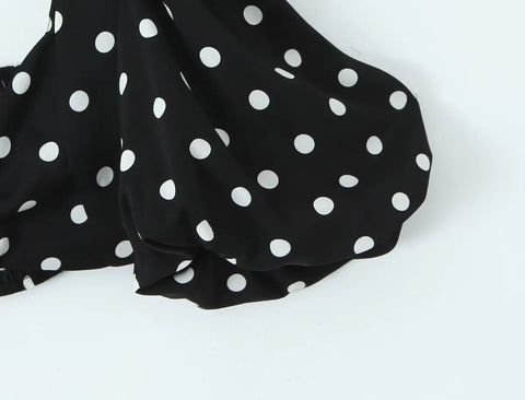 Sonicelife Polka Dots Cropped Top and Side Slits High Waist Skirt Set