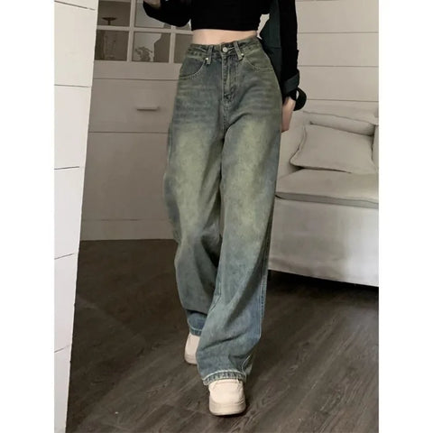 Sonicelife Y2k Baggy Wide Leg Jeans Women Vintage Streetwear Washed Denim Pants Grunge Basic Slouchy Blue Trousers Femme Spring