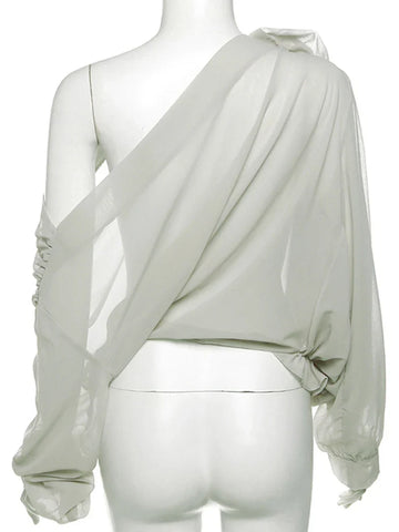 Sonicelife 2024 Spring Summer Women Elegant Long Sleeve Solid Mesh Blouse Shirt Ladies Sheer Chiffon For Woman Female