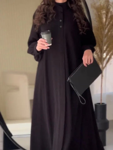 Sonicelife Women Dress Long Dresses A Line Solid Round Neck Full Lantern Sleeve Elegant Splice Regular Slim Fit Casual Vestidos Autumn 2024