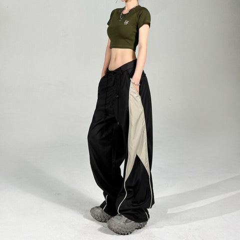 Sonicelife Cargo Pants Women Clothing Harajuku Vintage Patchwork Streetwear Women Pants Casual Wide Leg Sweatpants Trousers Women