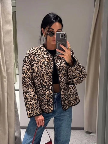 Back To School Sonicelife Women Winter Fashion Leopard Print Cotton Coats Chic Long Sleeves Pocket Single-breasted O-neck Warm Jackets Lady New Streetwear