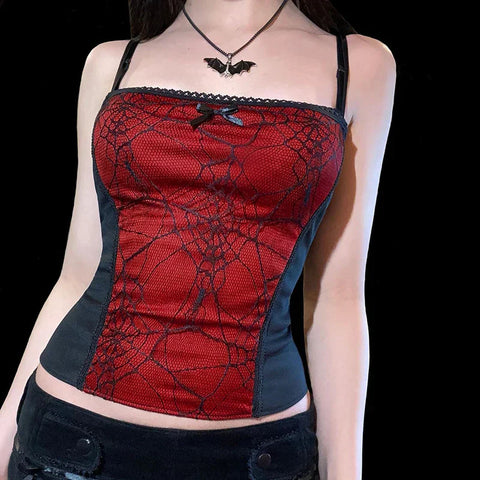 Sonicelife Harajuku Grunge Corset Crop Top Lace Trim Sleeveless Tank Top Gothic Black Emo Alt Clothes y2k Punk Vest Women Streetwear