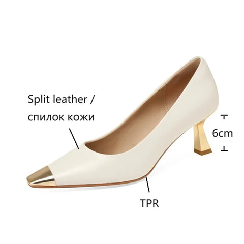 Sonicelife NEW Spring/Autumn Women Pumps Split Leather Shoes for Women Square Toe Thin Heel Shoes Casual Metal High Heel Shoes zaptos mujer