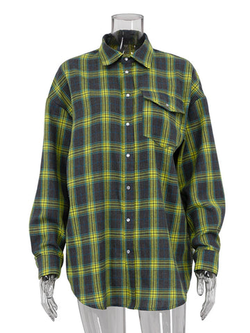 Sonicelife Aynaray 2024 Autumn Winter Women Vintage Oversized Plaid Shirt Long Sleeve Thick Loose Fit Blouse For Woman
