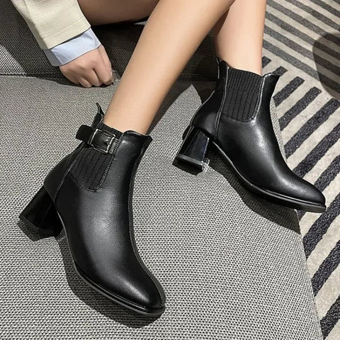 Sonicelife Ankle Boots High Heels Pointed Toe Comfortable ElegantPU Leather Retro  Boot Female Concise Women Botines Mujer Boots Women