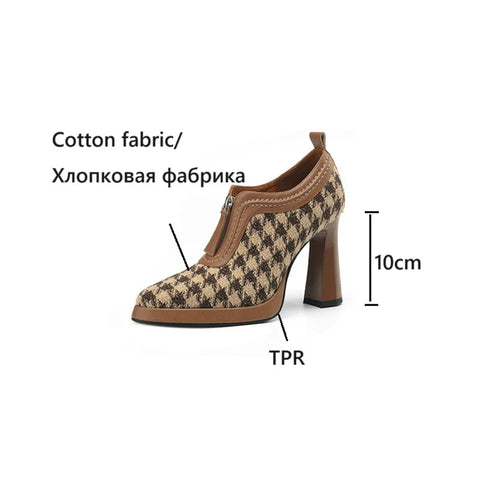 Sonicelife NEW Spring/Autumn Women Pumps Pointed Toe Lattice Shoes Cotton Fabric Shoes for Women Elegant Super High Heel Zip Ladies Shoes