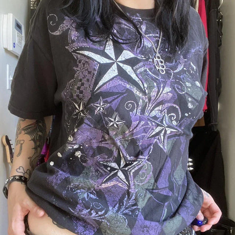 Sonicelife Japanese Kawaii 00s Retro Skater T-shirt Y2K Grunge Cyber Goth Tee Vintage Skull Graphic Short Sleeve Crop Tops Women Streetwear