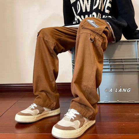 Sonicelife American High Street Vintage Heavy Functional Wind Overalls Y2K Harajuku Fashion Straight Pants Men And Women Couple Loose Pants