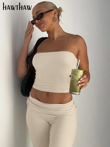 Sonicelife Women Fashion Tube Tops Long Pants Two Piece Matching Sets Outfits 2024 Summer Clothes Wholesale Items For Business