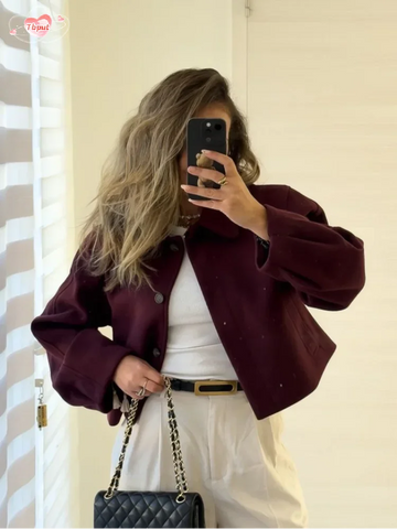 Sonicelife Elegant Solid Color Single Breasted Women's Cropped Coat Chic Lapel Long Sleeves Short Jacket Autumn Female Commuting Outwears
