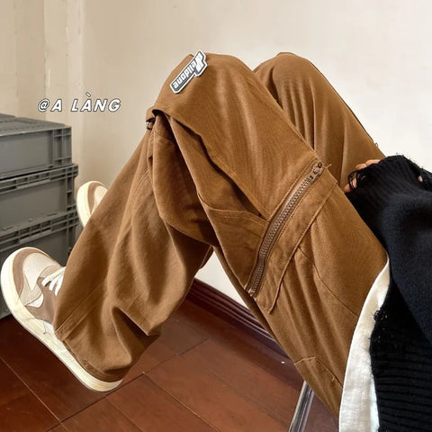 Sonicelife American High Street Vintage Heavy Functional Wind Overalls Y2K Harajuku Fashion Straight Pants Men And Women Couple Loose Pants