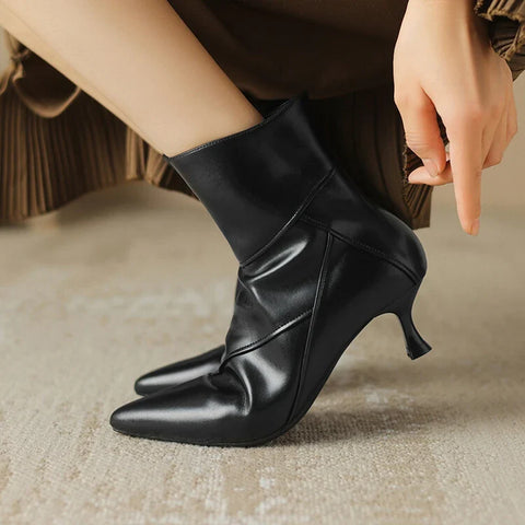 Sonicelife Autumn Women Boots Split Leather Shoes for Women Pointed Toe Ankle Boots Elegant Winter Thin Heel Women Shoes High Heel Boots