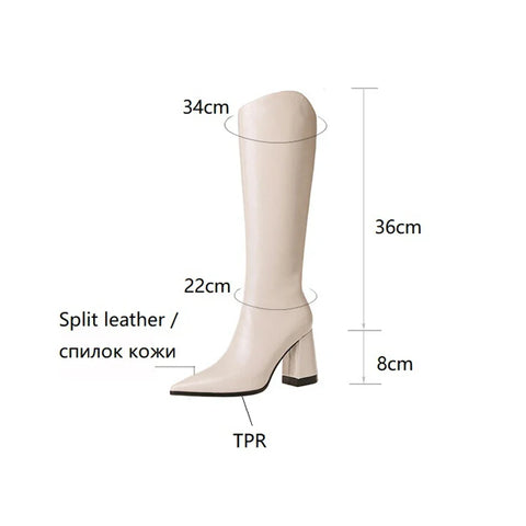 Sonicelife NEW Fall Shoes Women Pointed Toe Square Heel Boots Split Leather Knee High Boots Concise Solid Women Boots Sexy High Heel Boots