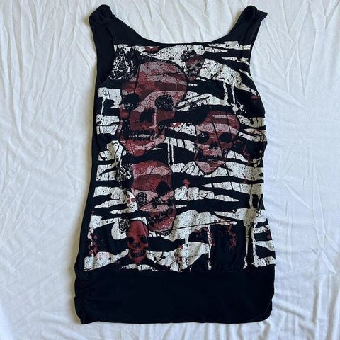 Sonicelife 2000s Retro Graphic Kawaii Crop Tops Y2K Grunge Skull Emo Tank Tops Women Sleeveless Vest E-girl Gothic Cyber Mall Streetwear