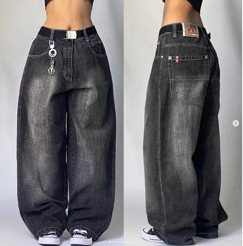 Sonicelife Y2K Baggy Jeans Womens New Multi-pocket Washed Vintage Jeans Harajuku Oversized Denim Pants High Waist Wide Leg Pants Trousers