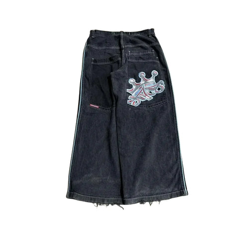 Sonicelife Vintage Jeans Y2K New Harajuku Hip Hop Letter Embroidered Baggy Jeans Denim Pants Men Women Goth High Waist Wide Trousers