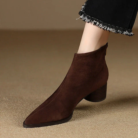 Sonicelife NEW Autumn Women Boots Pointed Toe Chunky Heel Boots Sheep Suede Leather Shoes for Women Concise Ankle Boots botas femininas