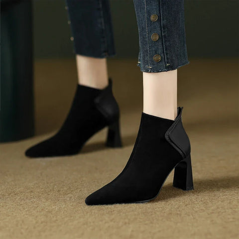 Sonicelife NEW Autumn Women Ankle Boots Sheep Suede Shoes Pointed Toe High Heel Shoes for Women Mature Chunky Boots for Woman botines mujer