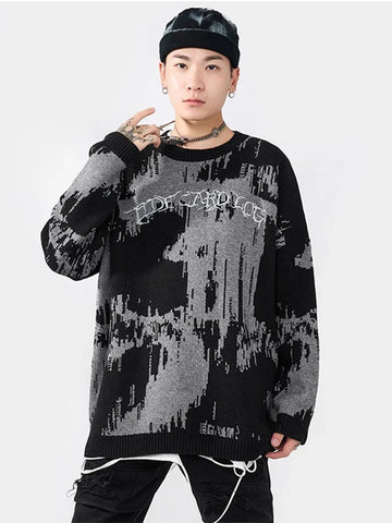 Back To School Sonicelife 2024 Fall Fashion  Harajuku Y2k O Neck Knitted Sweater For Male Trendy Street Long Sleeve Oversize Pullover Jumper Autumn Casual Loose Knit Blouse