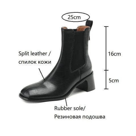 Sonicelife NEW Autumn Women Boots Split Leather Shoes for Women Square Toe Chunky Heel Shoes Red Slip-on Short Boots zapatos para mujeres
