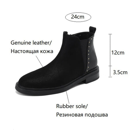 Sonicelife NEW Autumn Women Boots Round Toe Chunky Heel Boots Women Winter Genuine Leather Shoes for Women Chelsea Boots Black Ankle Boots