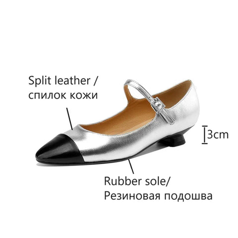 Sonicelife NEW Spring/Autumn Women Pumps Split Leather Shoes for Women Round Toe Low Heel Shoes Soft Mary Janes Mixed Colors Women Shoes