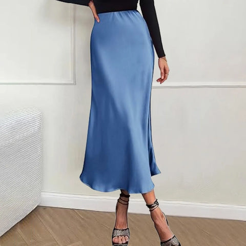 Sonicelife Women Long Satin Skirt Silk Elegant High Waist Cocktail Party Wedding Flared A Line Midi Back To School Outfits For Girls Skirts