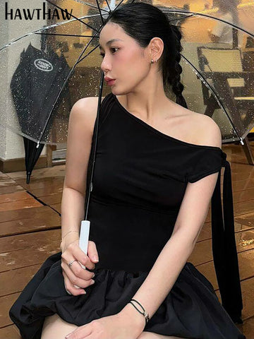 Sonicelife Women 2024 Summer Bodycon Black Bodysuit Tank Tops Mini Skirts Two Piece Matching Sets Wholesale Items For Business
