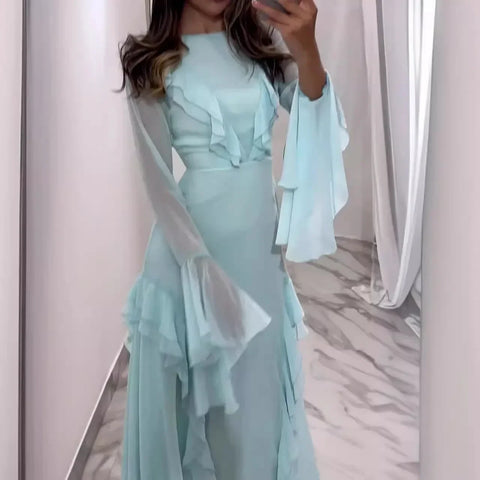 Sonicelife Dress Women 2024 Autumn Long Dresses Tight Waist Full Sleeve Slash Neck Hollow Out A Line Elegant Temperament  Solid Vestidos
