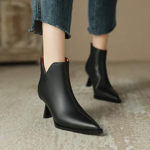 Sonicelife NEW Autumn Women Boots Genuine Leather Shoes for Women Pointed Toe Ankle Boots Elegant Winter Thin Heel Shoes High Heel Boots