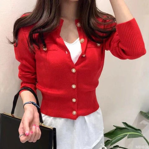 Sonicelife Autumn Long Sleeve Fashion Women Cardigans Sweater Knitted Coat Short Casual Single Breasted Slim Ladies Tops Button T-shirt