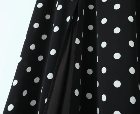 Sonicelife Polka Dots Cropped Top and Side Slits High Waist Skirt Set