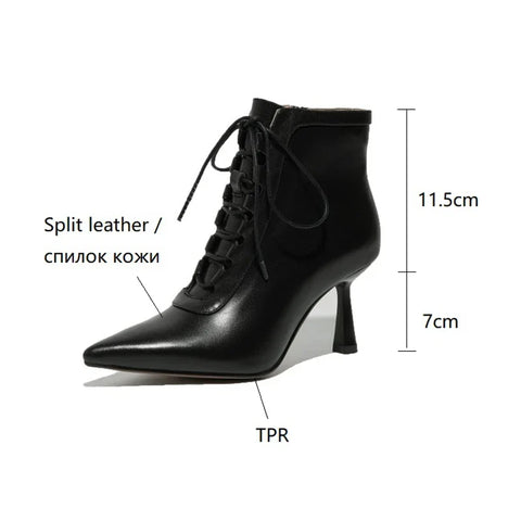 Sonicelife NEW Fall Shoes Women Pointed Toe High Heel Shoes Split Leather Shoes Thin Heel Ankle Boots Women Sexy Mature Zipper Modern Boots