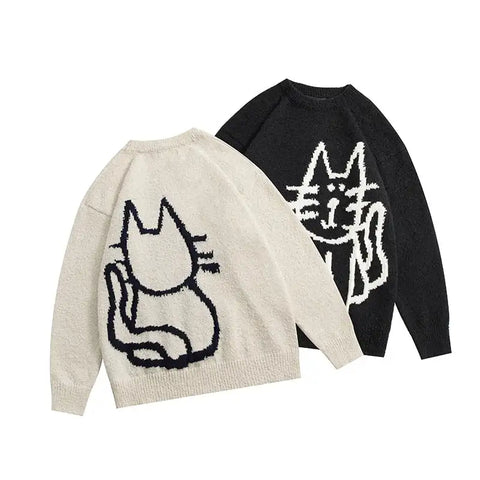 Back To School Sonicelife 2024 Fall Fashion  Sweater Cute Cat Graphic Vintage Knitwear Y2K Sweaters Winter Harajuku Oversized Pullover Sweater Aesthetic Unisex Clothes Teens