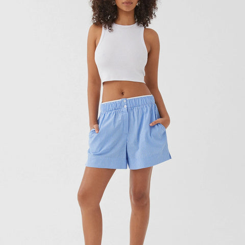 Sonicelife Women Y2K Cleanfit Fashion Loose Wide Leg Shorts with Pockets Stripe Buttons High Elastic Waist Summer Casual Bottoms