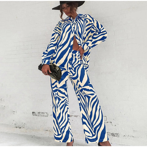 Sonicelife Long Sleeve Shirt and Loose Cut Trousers Set