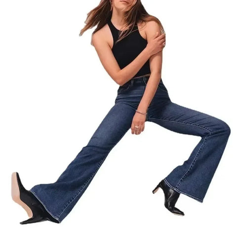 Sonicelife Women Jeans Flare Pants Denim Washing Loose Fit Bootcut Pockets High Street Slight Strech Solid Full Length Spring 2024