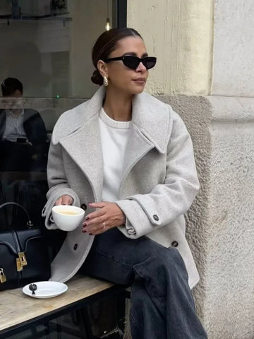 Sonicelife Fashion Double Breasted Classic Women's Woolen Jacket Flip Collar Casual Long Sleeved Pocket Coats Ladies New Commute Outerwear