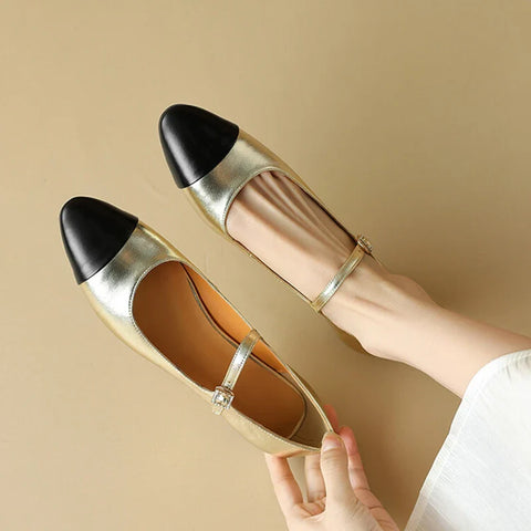 Sonicelife NEW Spring/Autumn Women Pumps Split Leather Shoes for Women Round Toe Low Heel Shoes Soft Mary Janes Mixed Colors Women Shoes