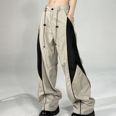 Sonicelife Cargo Pants Women Clothing Harajuku Vintage Patchwork Streetwear Women Pants Casual Wide Leg Sweatpants Trousers Women