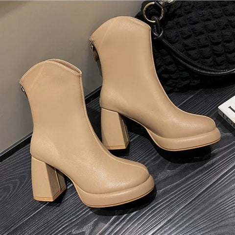 Sonicelife New 2024 Autumn Winter Women Boots Shoes Cow Patent Leather High Heels Platform Black Beige Shoes Woman Dress Party Office Boots