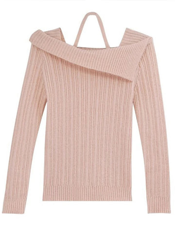 Sonicelife Sweet off-Shoulder Knit Sweater Women Elegant High Sense Slimming Fairy Clavicle Hanging Neck Top Female Spring Autumn Dailywear