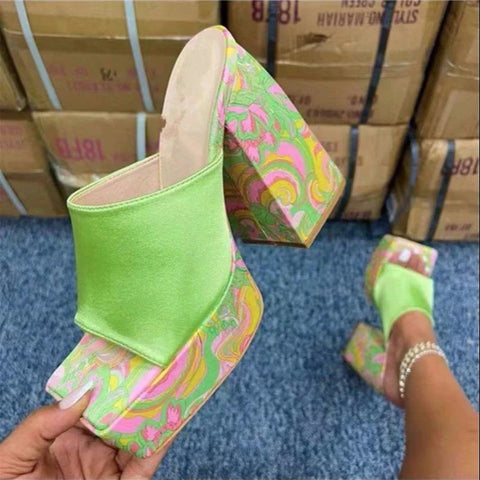 Sonicelife-Chunky Platform High Heels Sandals Women 2023 Summer Thick Heeled Beach Slippers Woman Plus Size 43 Outdoor Slides Flip Flops