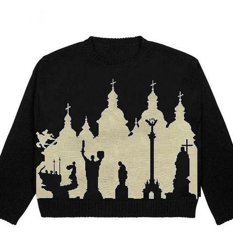 Back To School Sonicelife 2024 Fall Fashion  Streetwear Knitted Hip Hop Sweater Men Women Aesthetic Print Pullover Harajuku Gothic Oversized Sweater Cotton Sweater Sweater