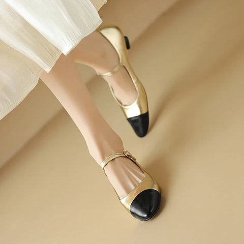 Sonicelife NEW Spring/Autumn Women Pumps Split Leather Shoes for Women Round Toe Low Heel Shoes Soft Mary Janes Mixed Colors Women Shoes